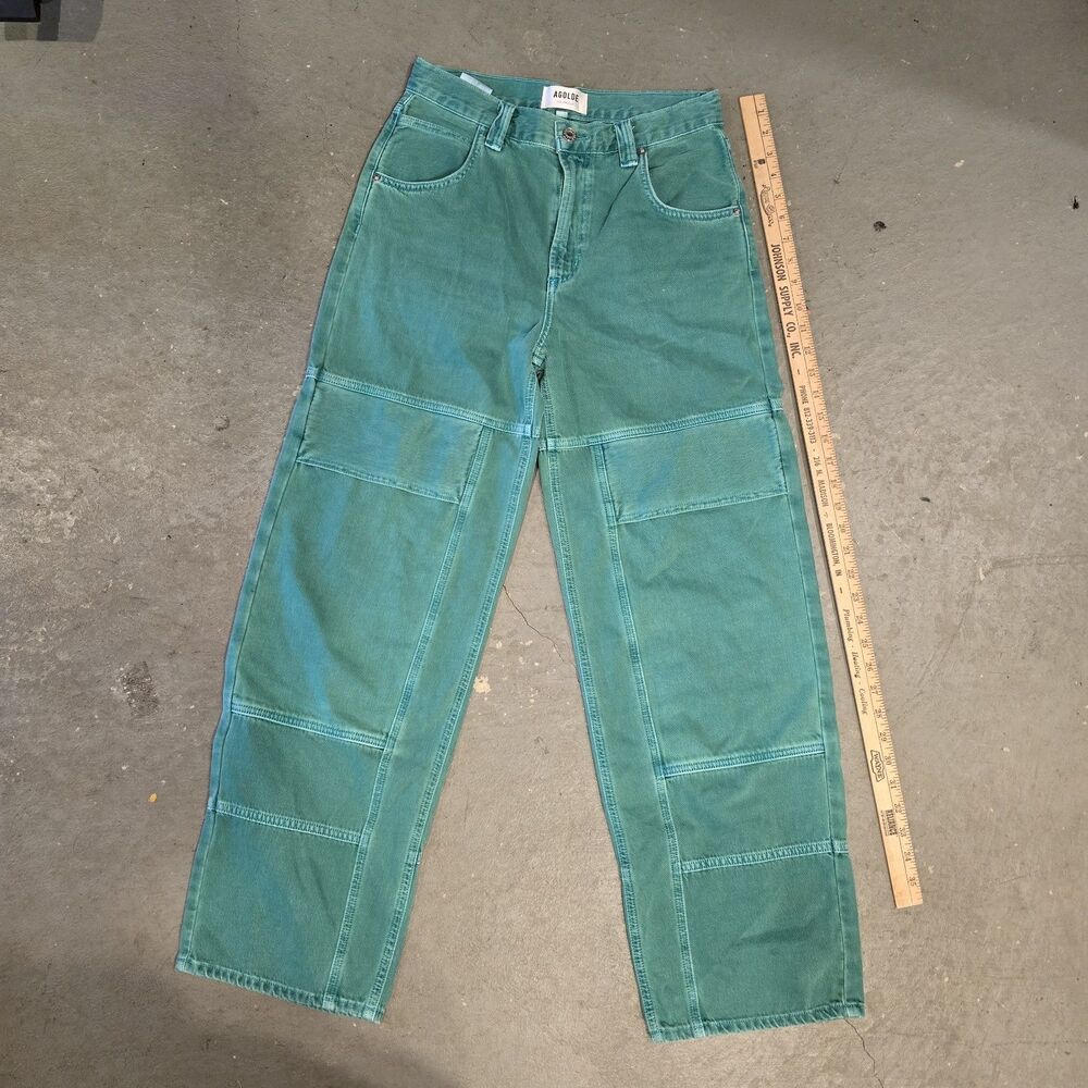 AGOLDE Tanis Utility Jeans Green Double Knee Womens Size 25 Organic Cotton